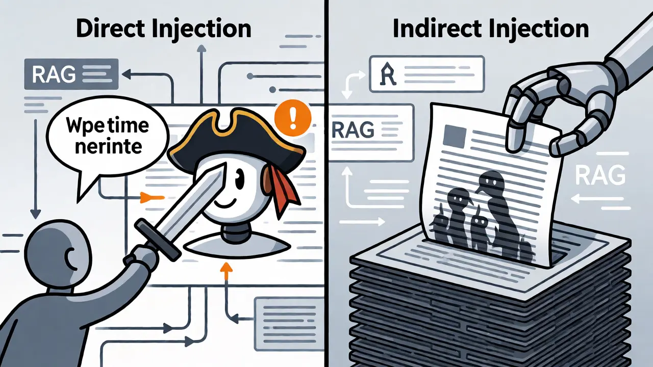 Visualizing direct and indirect prompt injection attacks on LLMs